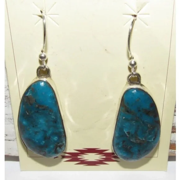 Navajo Morenci Turquoise Dangle Earrings Sterling Adam Fierro